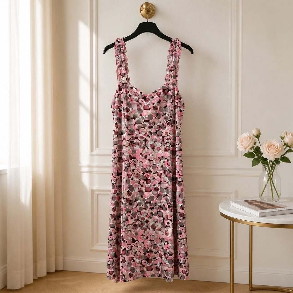 Dressbarn Women's Sleeveless Midi Dress with Frill Strap and Pink Floral Print - Picture 2 of 8